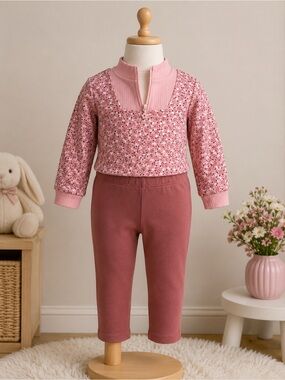 Catherine Malandrino Pink Floral Top and Rose Pants Kids Matching Set